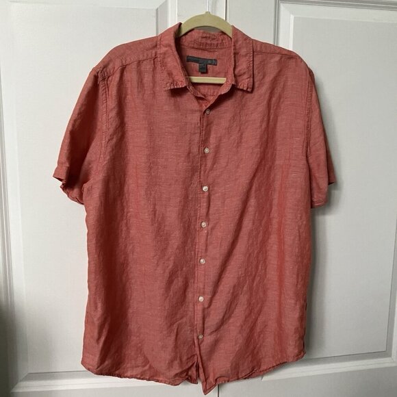 Y2K Old Navy Linen Shirt Mens XL Red Short Sleeve Camp Shirt - Picture 1 of 6